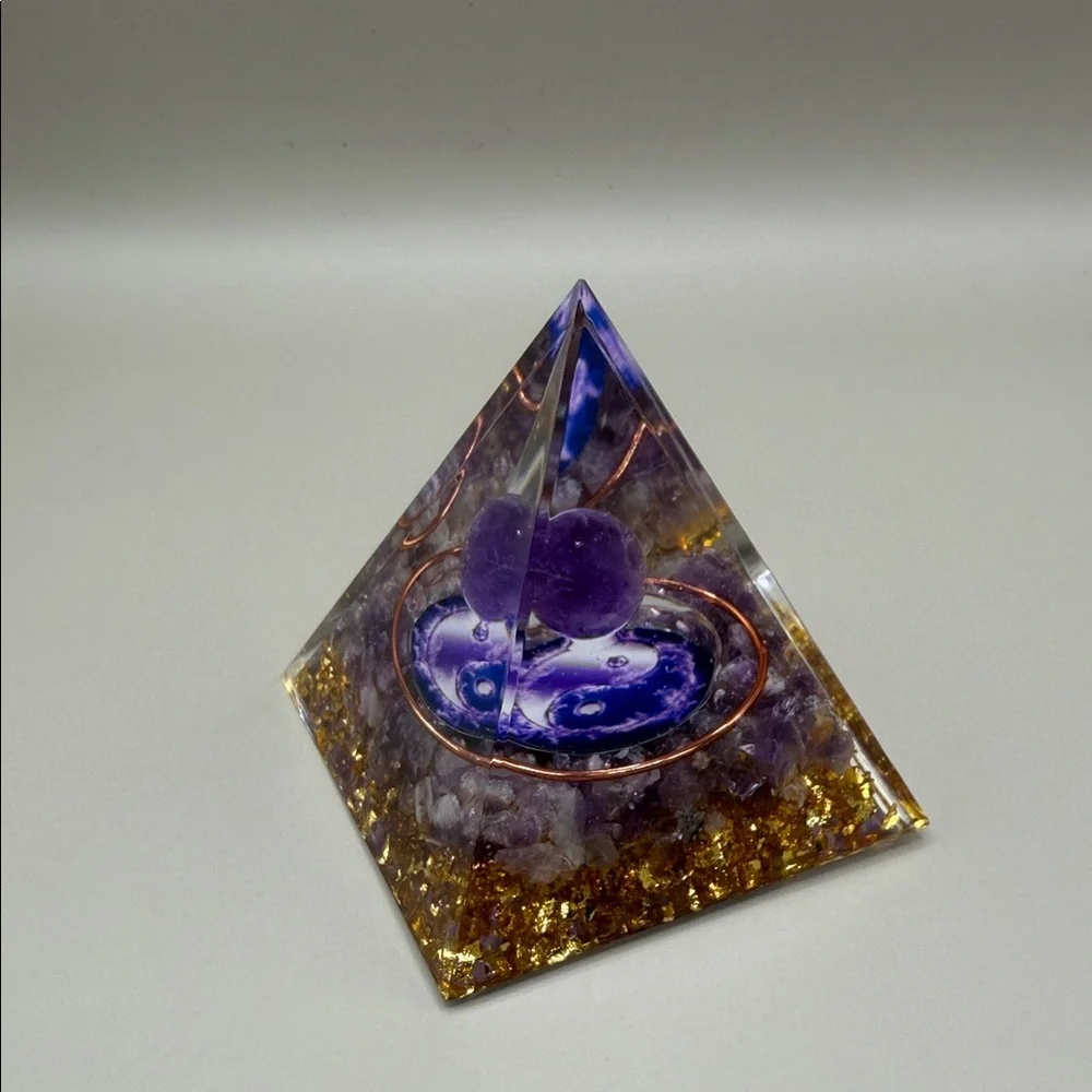 Purple Amethyst Pyramid Orgonite Crystal Sculpture - Picture 2 of 7